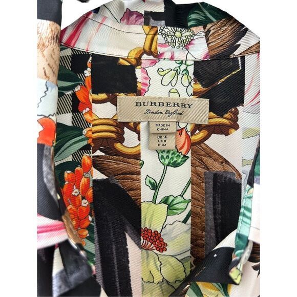 Burberry Sasha Graffiti Archive Scarf Print Silk Midi Shirt Dress Size 8 - Picture 8 of 12